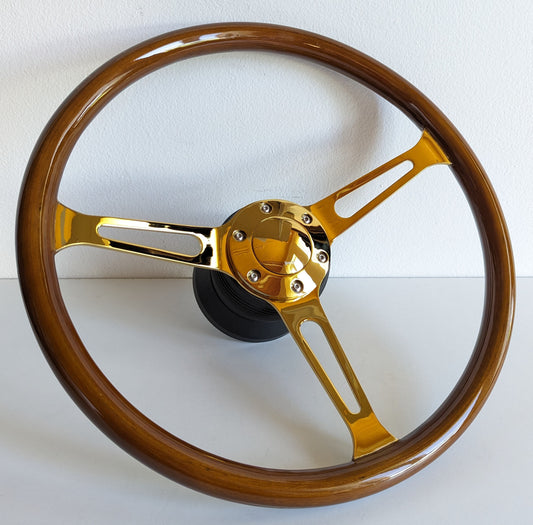 Steering wheel Used custom rebuld wood chome Golden color 380mm  vintage hand rebuilded Fits For Mercedes Benz W114 W115 W116 R107 1972-1977