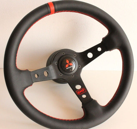 Steering wheel fits For Mitsubishi Used Hand rebuilded  Deep dish 350mm leather For Eclipse,lancer evo Galant Pajero custom rebuilded