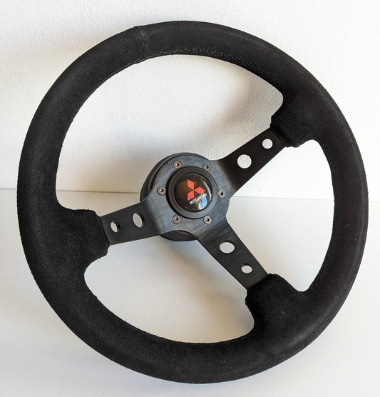 Steering wheel fits For Mitsubishi Used Hand rebuilded Deep dish 350mm Suede Black leather For Eclipse,lancer evo Galant Pajero  Custom