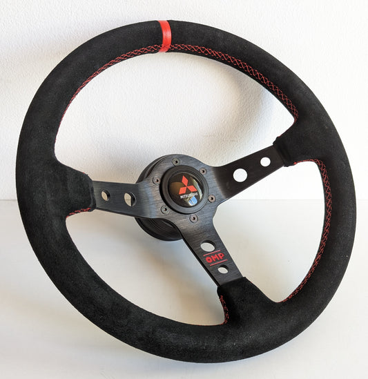 Steering wheel fits For Mitsubishi Used Hand rebuilded Deep dish 350mm Suede Black & Red leather For Eclipse,lancer evo Galant Pajero Custom