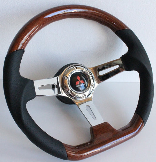 Steering wheel fits For Mitsubishi Used Hand rebuilded Deep dish  leather Wood Flat For Eclipse,lancer evo Galant Pajero custom rebuilded