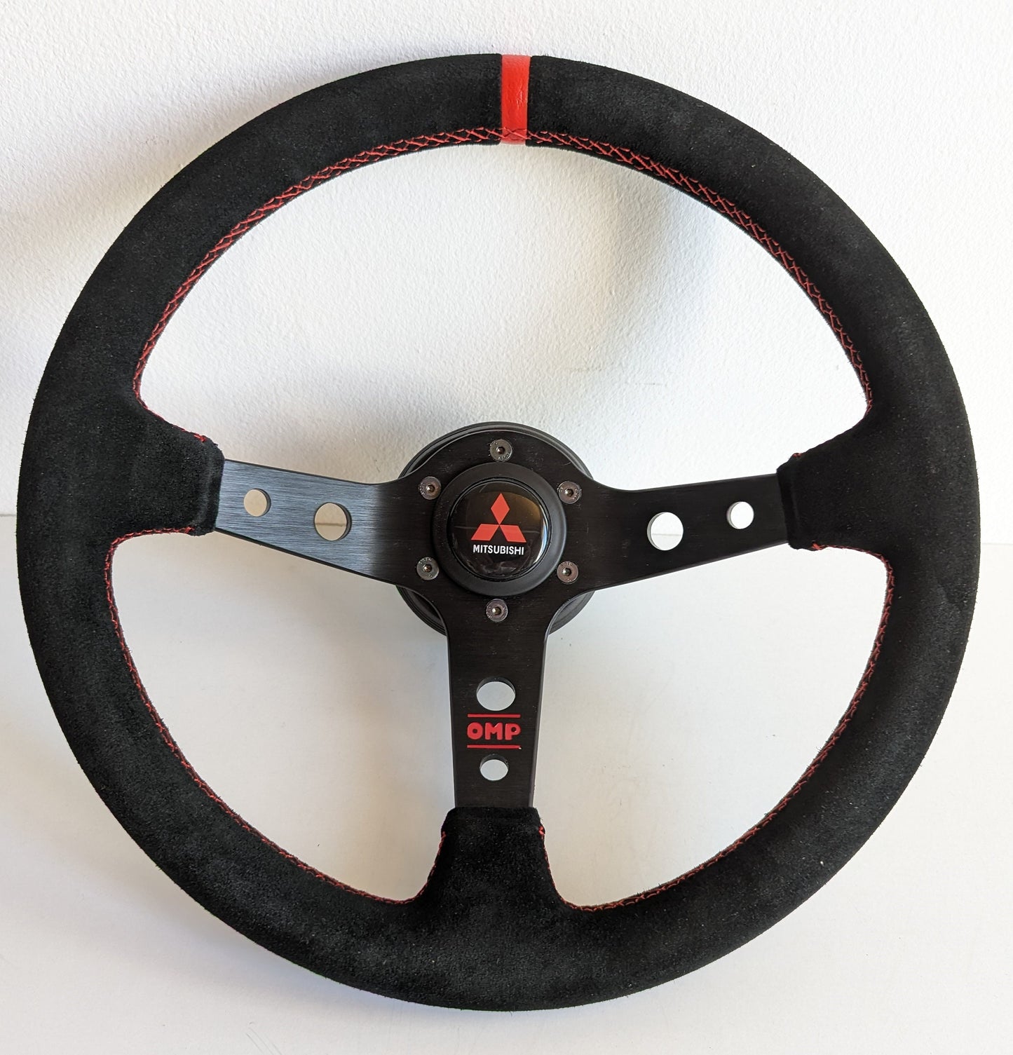 Steering wheel fits For Mitsubishi Used Hand rebuilded Deep dish 350mm Suede Black & Red leather For Eclipse,lancer evo Galant Pajero Custom