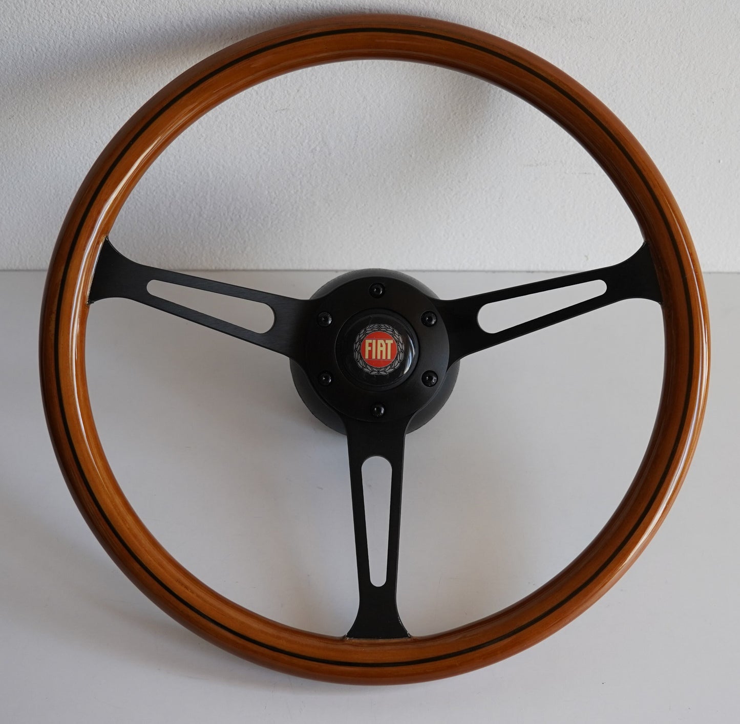 Steering wheel fits For FIAT Used custom rebuld wood black 380m wooden vintage hand rebuilded For 124 125 128 850 1100 Berlina Coupe Special