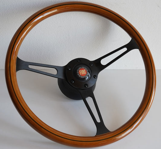 Steering wheel fits For FIAT Used custom rebuld wood black 380m wooden vintage hand rebuilded For124 128 850 Dino Spyder Sport Berlina