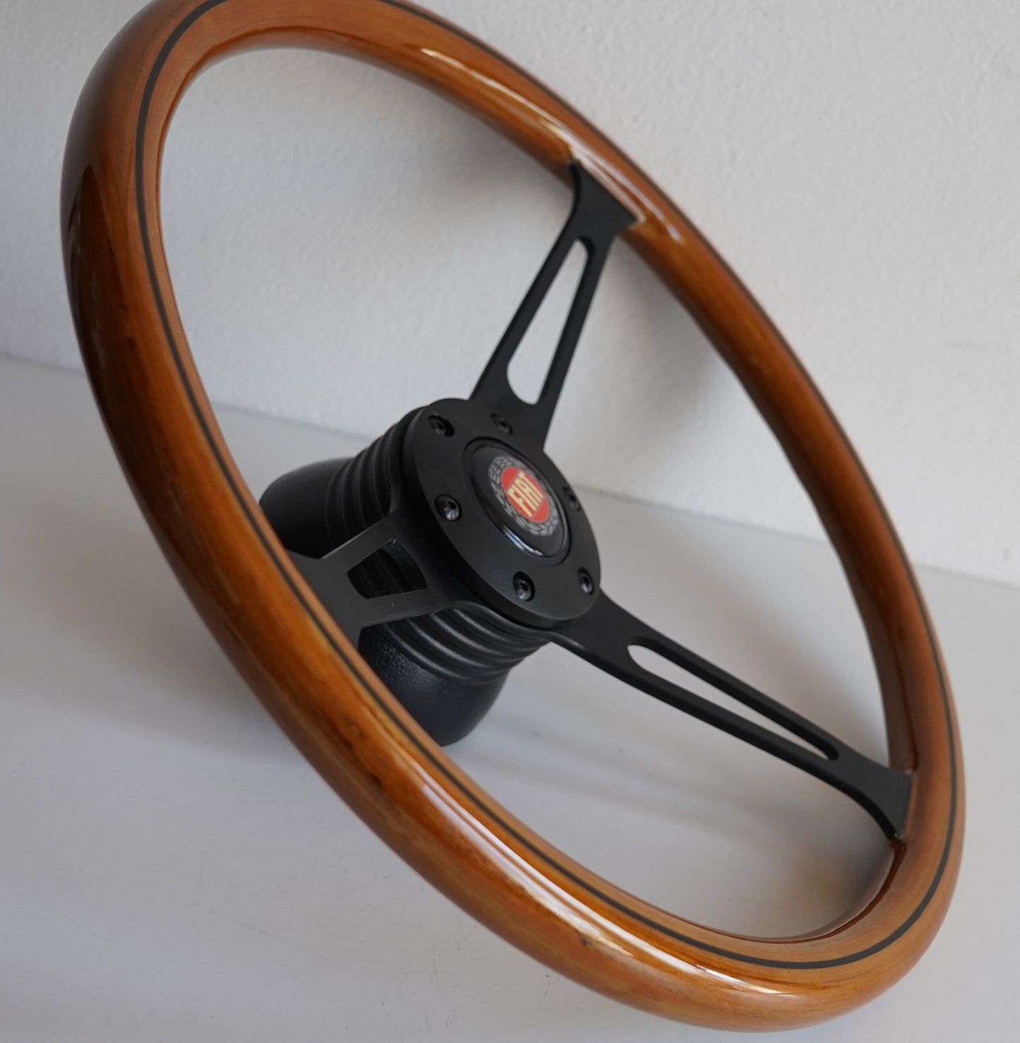 Steering wheel fits For FIAT Used custom rebuld wood black 380m wooden vintage hand rebuilded For 124 125 128 850 1100 Berlina Coupe Special