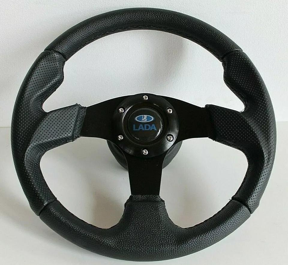 Steering wheel fits For Lada VAZ Лада Ваз 2107 2103 1500 1300 1200 Used Hand rebuilded with new perforated leather custom rebuilded