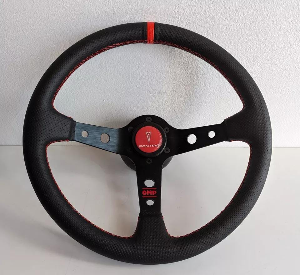 Steering wheel fits For Pontiac Fiero Used custom rebuild Perforated leather Red hand rebuilded Deep Dish Fierro  1984-1988