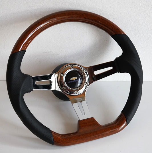 Steering wheel fits For Chevrolet Used custom rebuild Wood leather Flat bottom hand rebuilded Deep Dish Chevy El camino Impala Since 1974