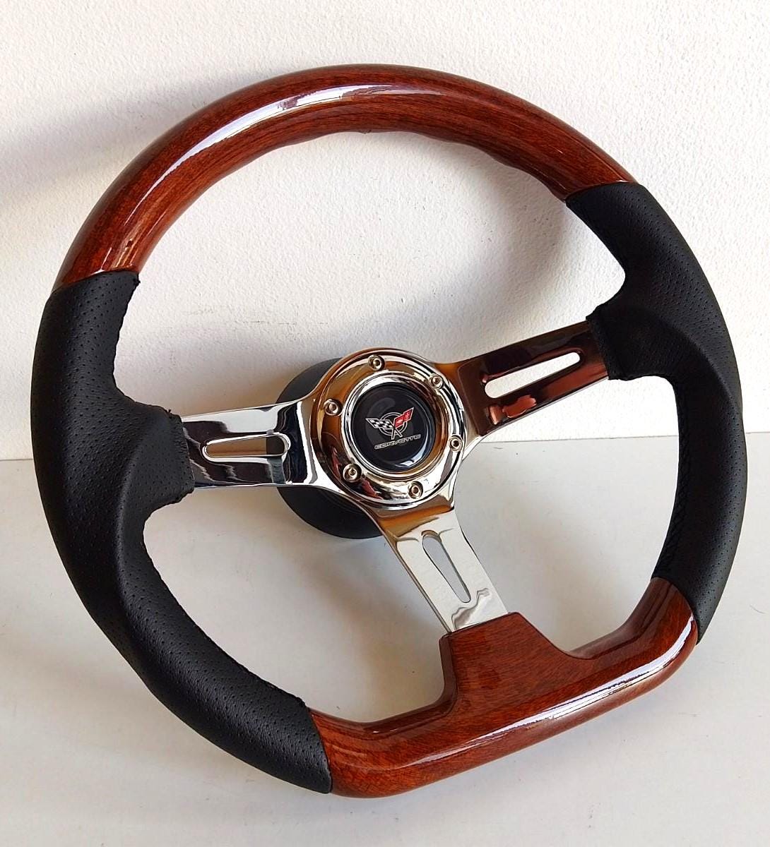 Steering wheel fits For Chevrolet Corvette C3 Used custom rebuild Wood leather Flat Bottom Black hand rebuilded  Chevy Corvete 1969-1983