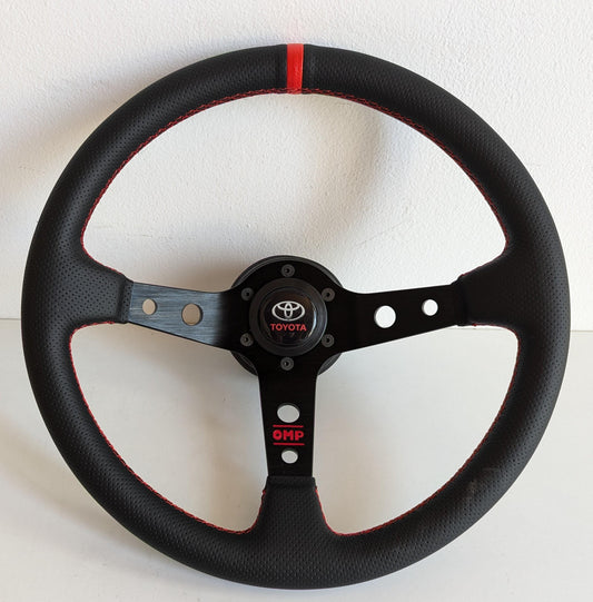 Steering wheel fits For TOYOTA Used custom rebuild Red perforated leather hand rebuilded Deep Dish Sport NO HUB Adapter