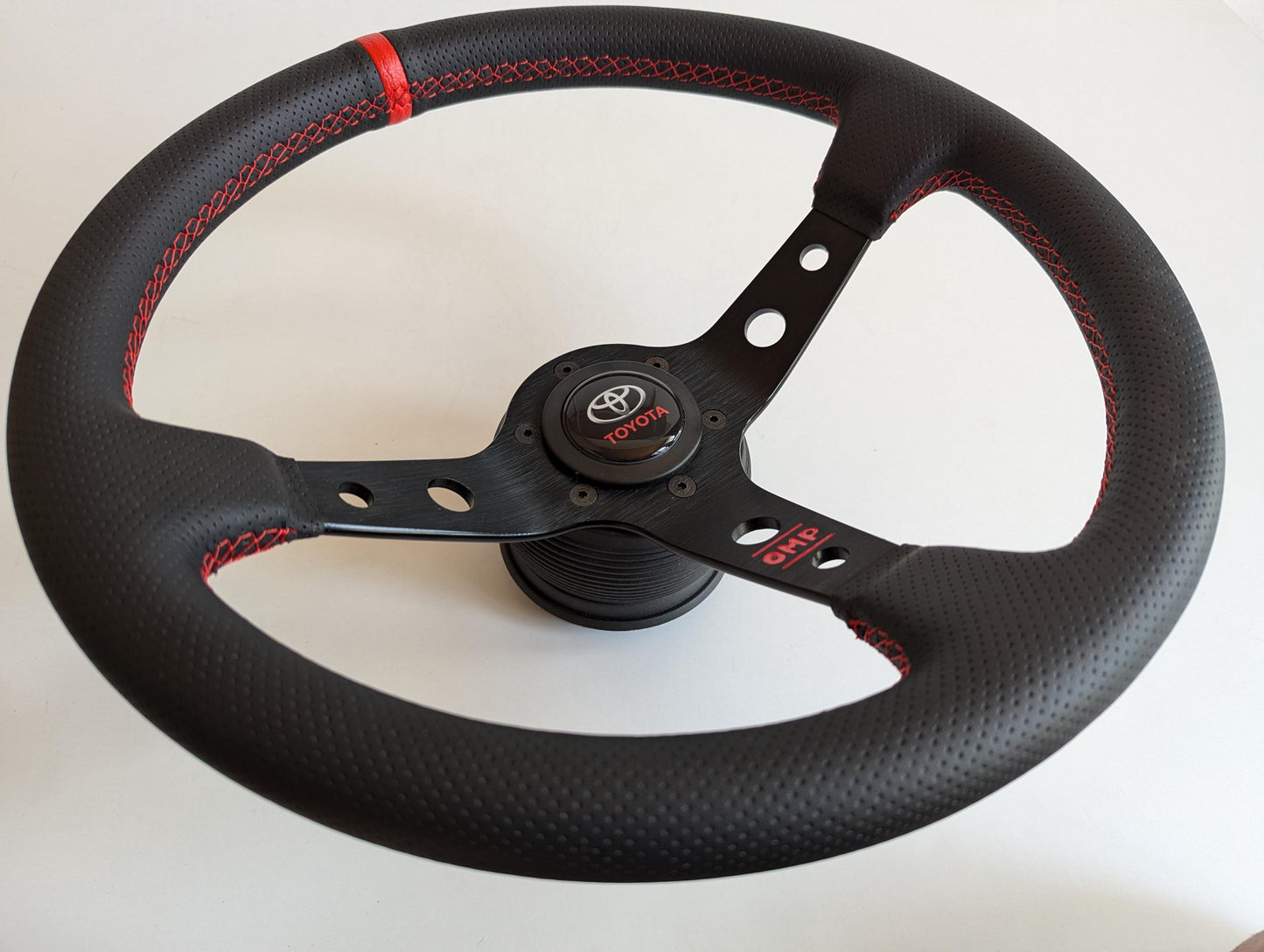 Steering wheel fits For TOYOTA Used custom rebuild Red perforated leather hand rebuilded Deep Dish Sport For  Celica Supra Mr2 Corolla Hiace