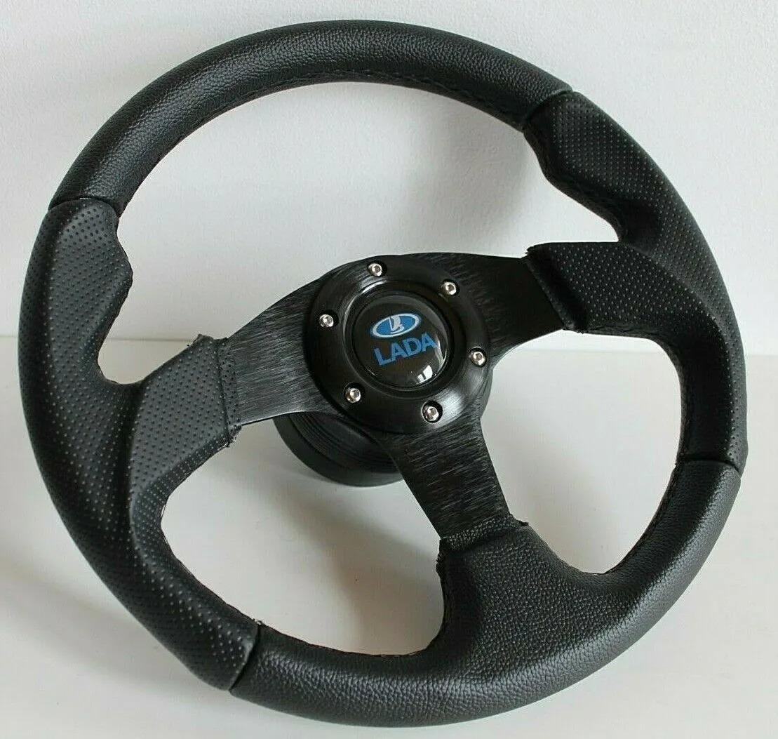 Steering wheel fits For Lada VAZ Лада Ваз 2107 2103 1500 1300 1200 Used Hand rebuilded with new perforated leather custom rebuilded