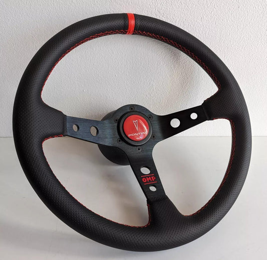 Steering wheel fits For Pontiac Fiero Used custom rebuild Perforated leather Red hand rebuilded Deep Dish Fierro  1984-1988