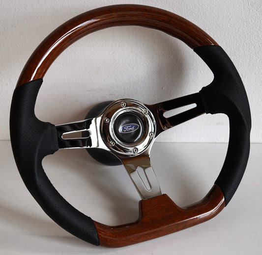 Steering wheel fits For Ford Used custom rebuld wood 350mm wooden Sport hand rebuilded Flat bottom For Granada Bronco