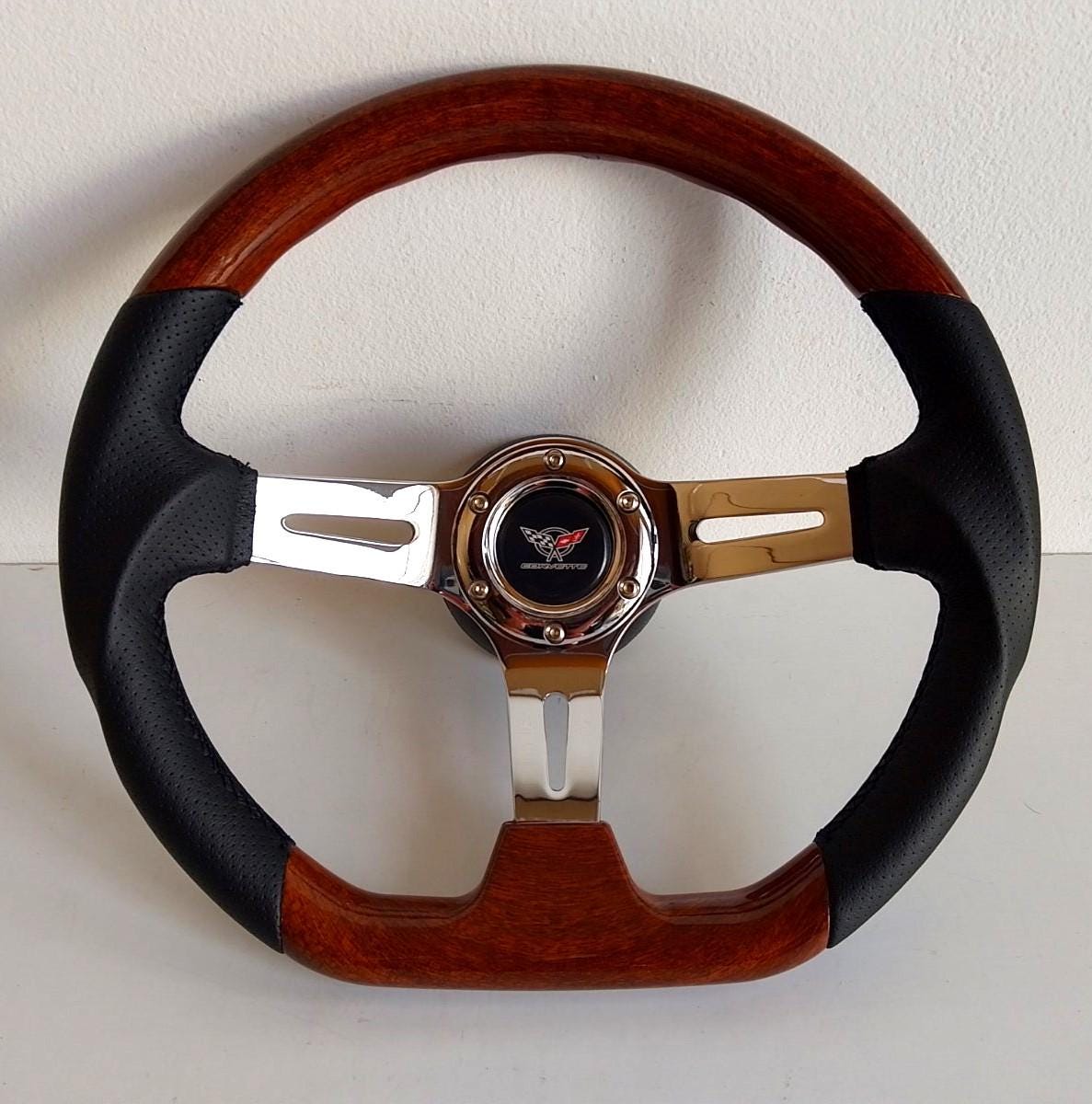 Steering wheel fits For Chevrolet Corvette C3 Used custom rebuild Wood leather Flat Bottom Black hand rebuilded  Chevy Corvete 1969-1983