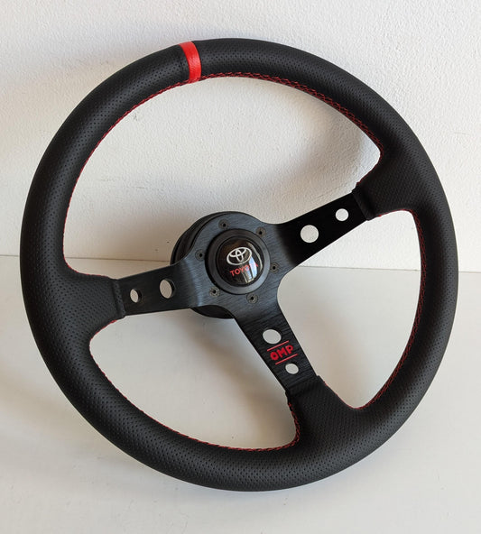 Steering wheel fits For TOYOTA Used custom rebuild Red perforated leather hand rebuilded Deep Dish Sport For  Celica Supra Mr2 Corolla Hiace