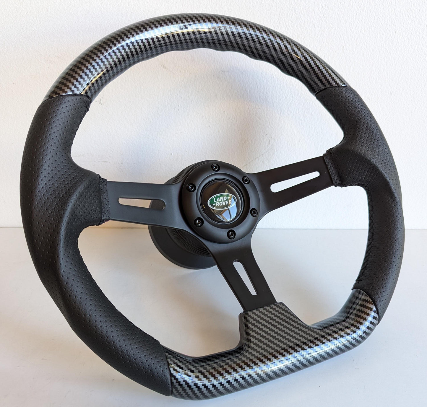 Steering wheel fits For Land Rover Used custom rebuilded Carbon look effect black spokes flat Sport  350mm Defender 36 spline 90 100 110 127