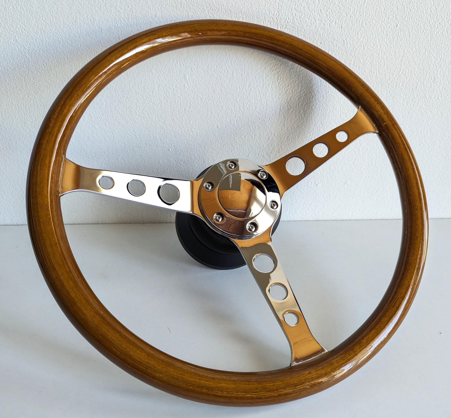 Steering wheel Used custom rebuld wood Chrome Classic 380mm vintage hand rebuilded Fits For Mercedes Benz W123 W124 W201 W126 R107 1978-1988