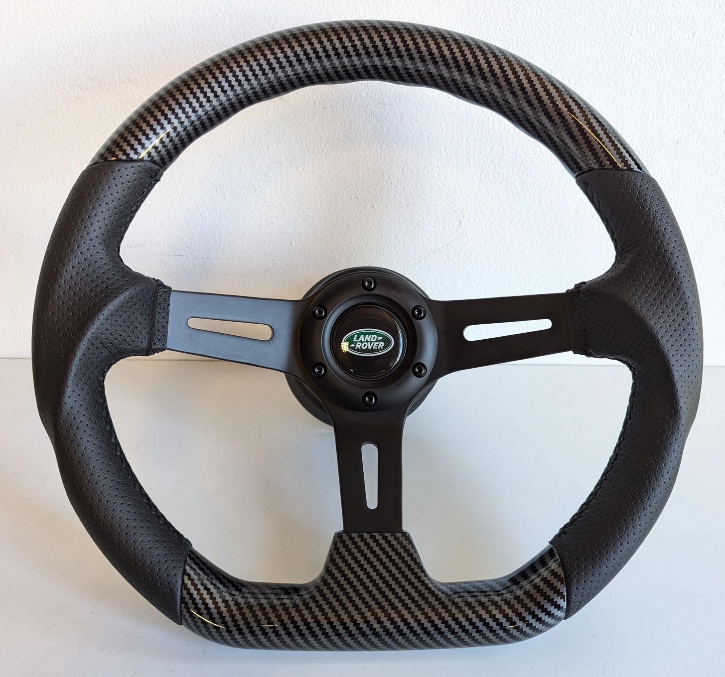 Steering wheel fits For Land Rover Used custom rebuilded Carbon look effect black spokes flat Sport  350mm Defender 36 spline 90 100 110 127