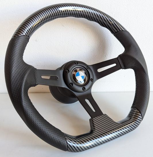 Steering wheel fits For BMW Used custom rebuld wood 350mm wooden Sport hand rebuilded Flat bottom Black Carbon look For E31 E34 E36 Z3 93-98